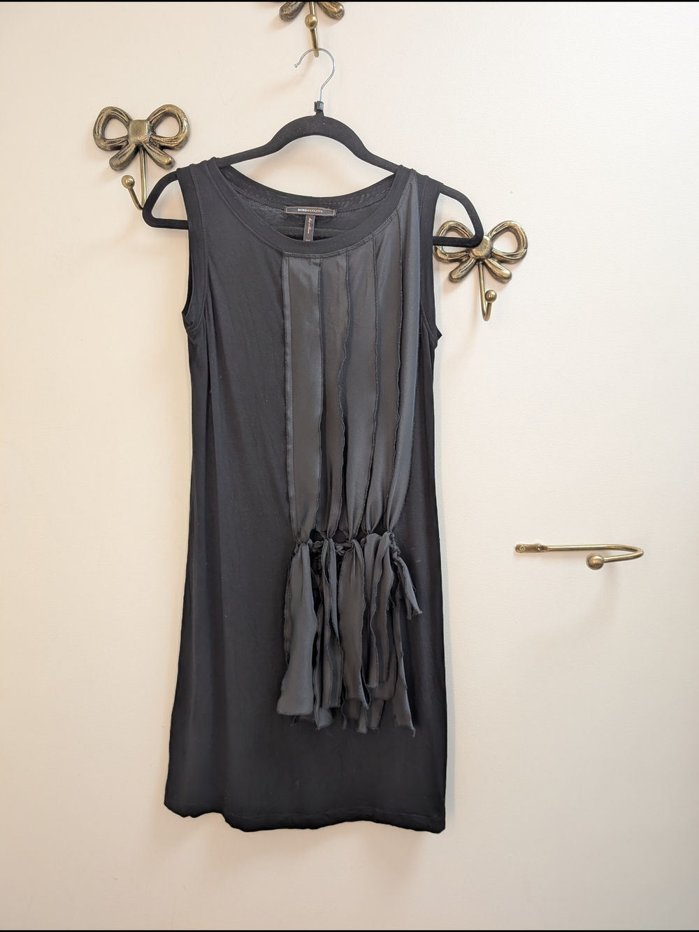 BCBGMaxAzria Black Sleeveless Mini Dress with Front Tassel Detail